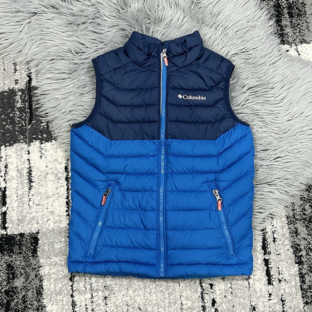 Columbia Puffer Vest Youth Small (8) Blue Powder Lite Therm Reflective Omni-Heat